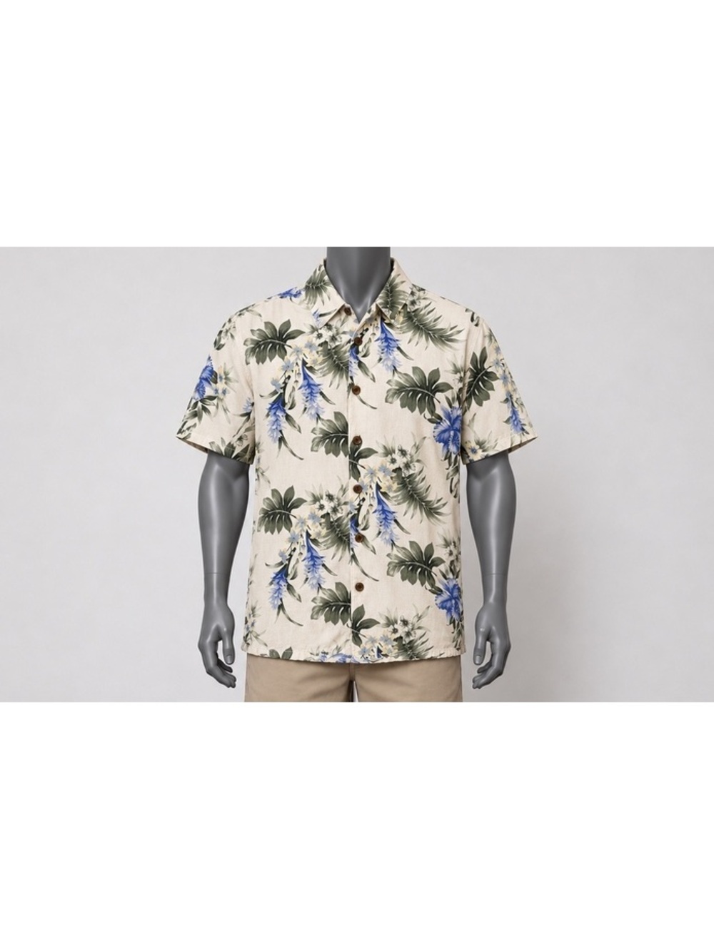 Island Republic 100% Silk Hawaiian Shirt Men’s Tropical Floral Large Green FLAW
